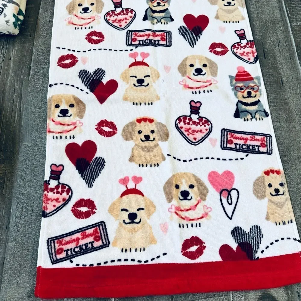 Valentine Puppy Dog Print Bath 2-pc Towels Set